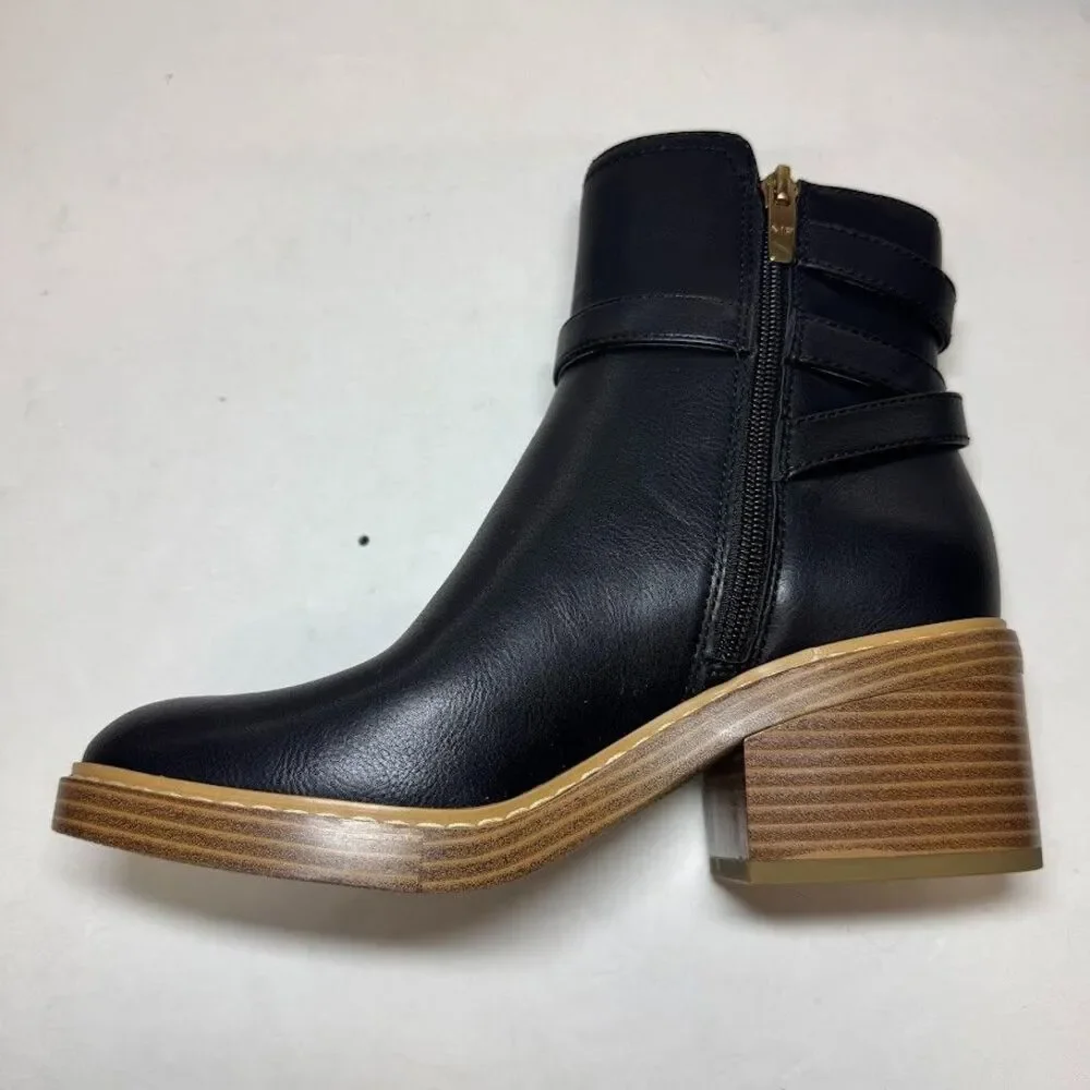 Marc Fisher Womens 7.5 M Black Leather Marieta Buckle Ankle Booties DISPLAY RJ2